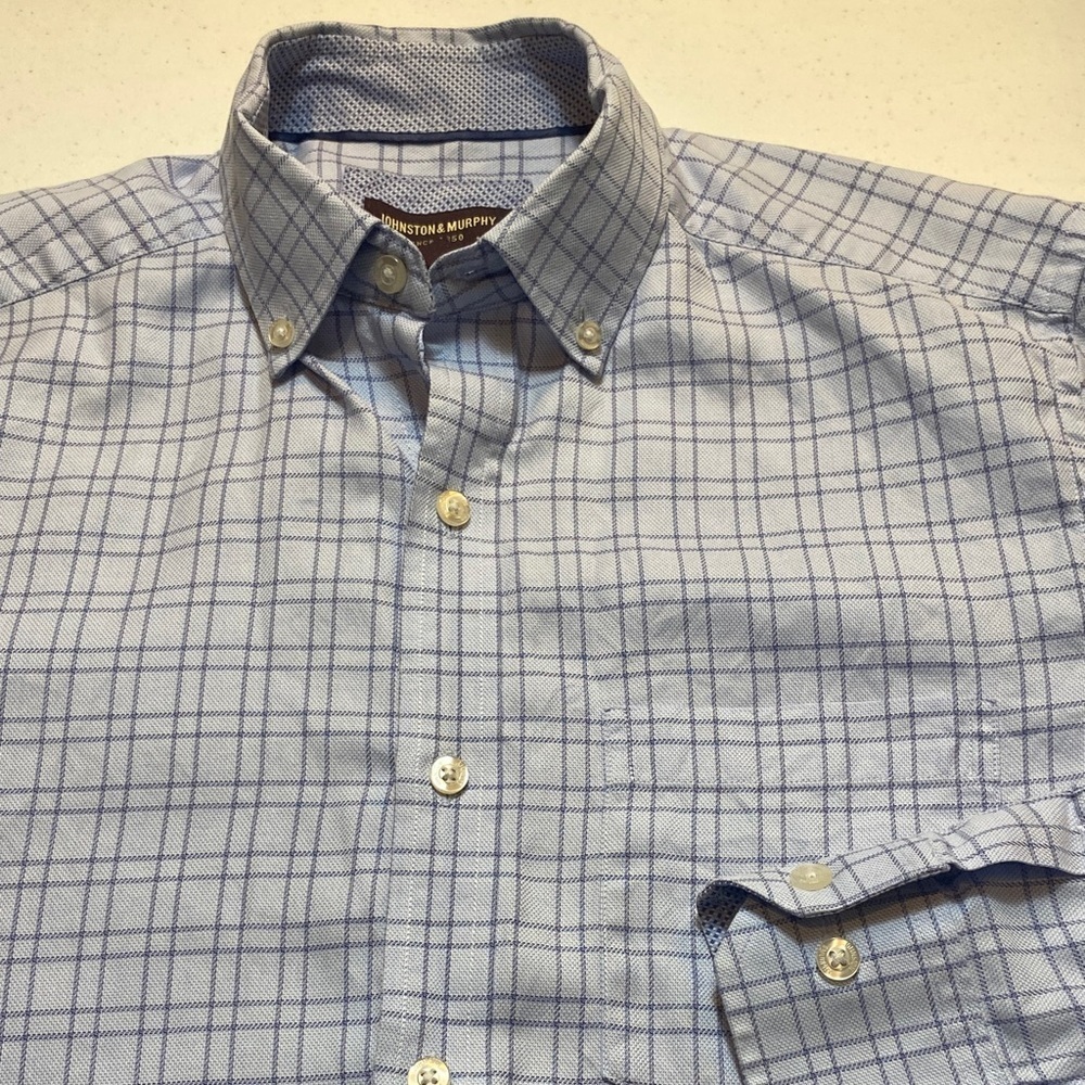 Johnston & Murphy Light Blue Checkered Men's Shirt size M